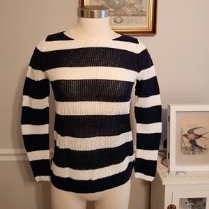 Navy & White stripe open knit summer sweater. M/S